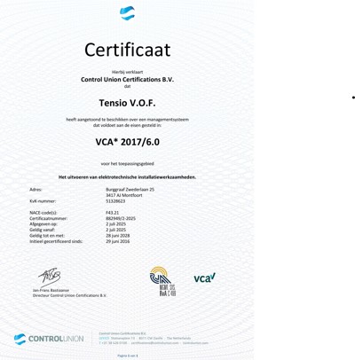 VCA certificaat Tensio